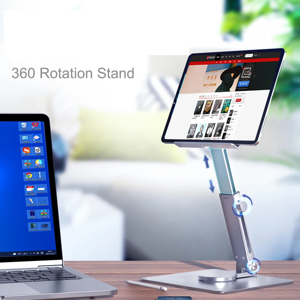 Tablet Stand Desk Riser 360° Rotation Multi-Angle Height Adjustable Foldable Aluminum Holder Dock For Xiaomi iPad Tablet Laptop