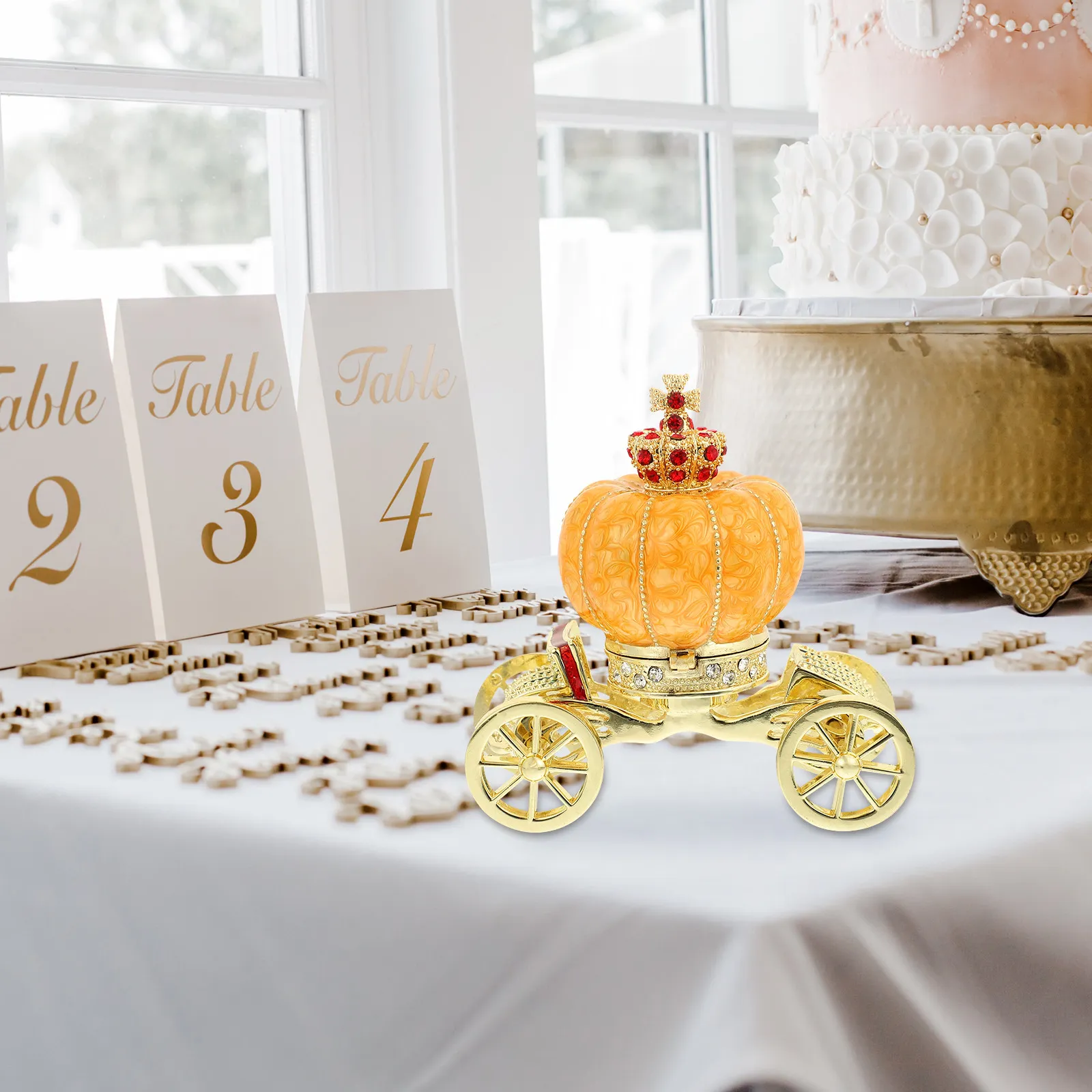 

Pumpkin Cart Jewelry Case Compact Practical Design Small Jewelries Storage Home Decorative Tabletop Ornament Proposal Ring Box