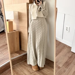 Chic Korean Autumn Winter Knitted Long Sweater Dress Elegant Women Round Collar Twisted Thick Warm Loose A Line Maxi Vestidos