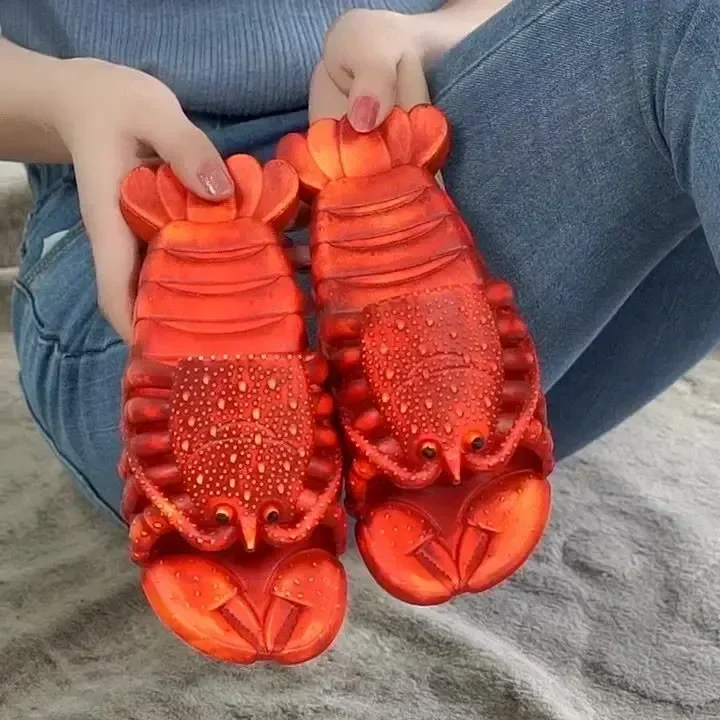 Summer Beach Family Matching Shoes Anti-slip Thick-soled Parent-child Slippers Funny Crayfish Home Slippers for Women Men