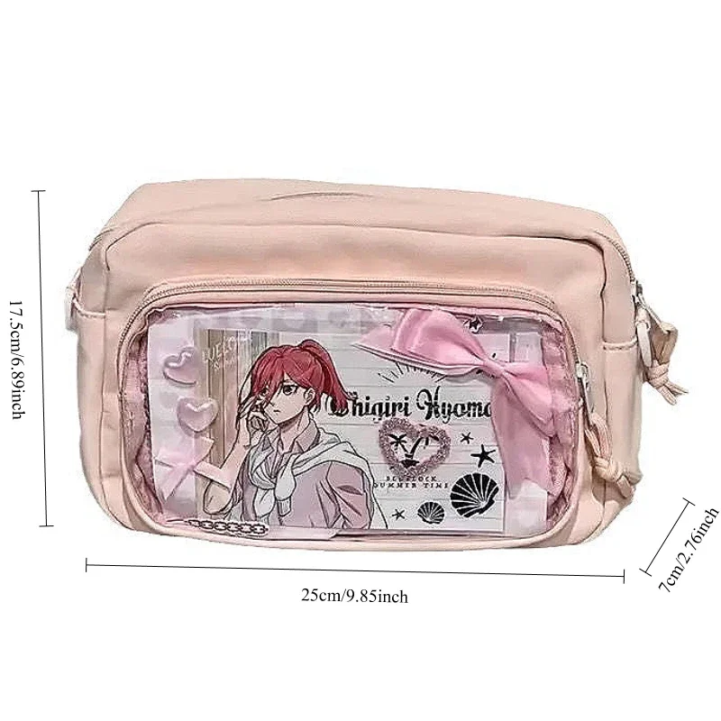 Preppy Cute Candy Color Nylon Shoulder Bag Comics Badge Doll Transparent Display Crossbody Bag JK Anime Expo Fashion Itabag