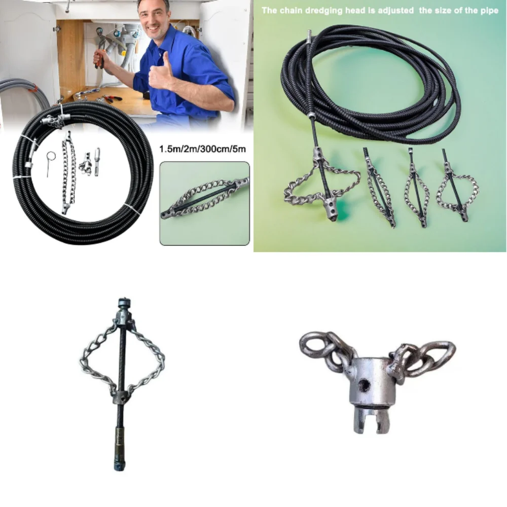 Nettoyeur de canalisations électriques, outil spécial de dragage d'égouts, outil de dragage à chaîne solide, blocage des taches d'huile à ressort, outil de dragage de canalisations