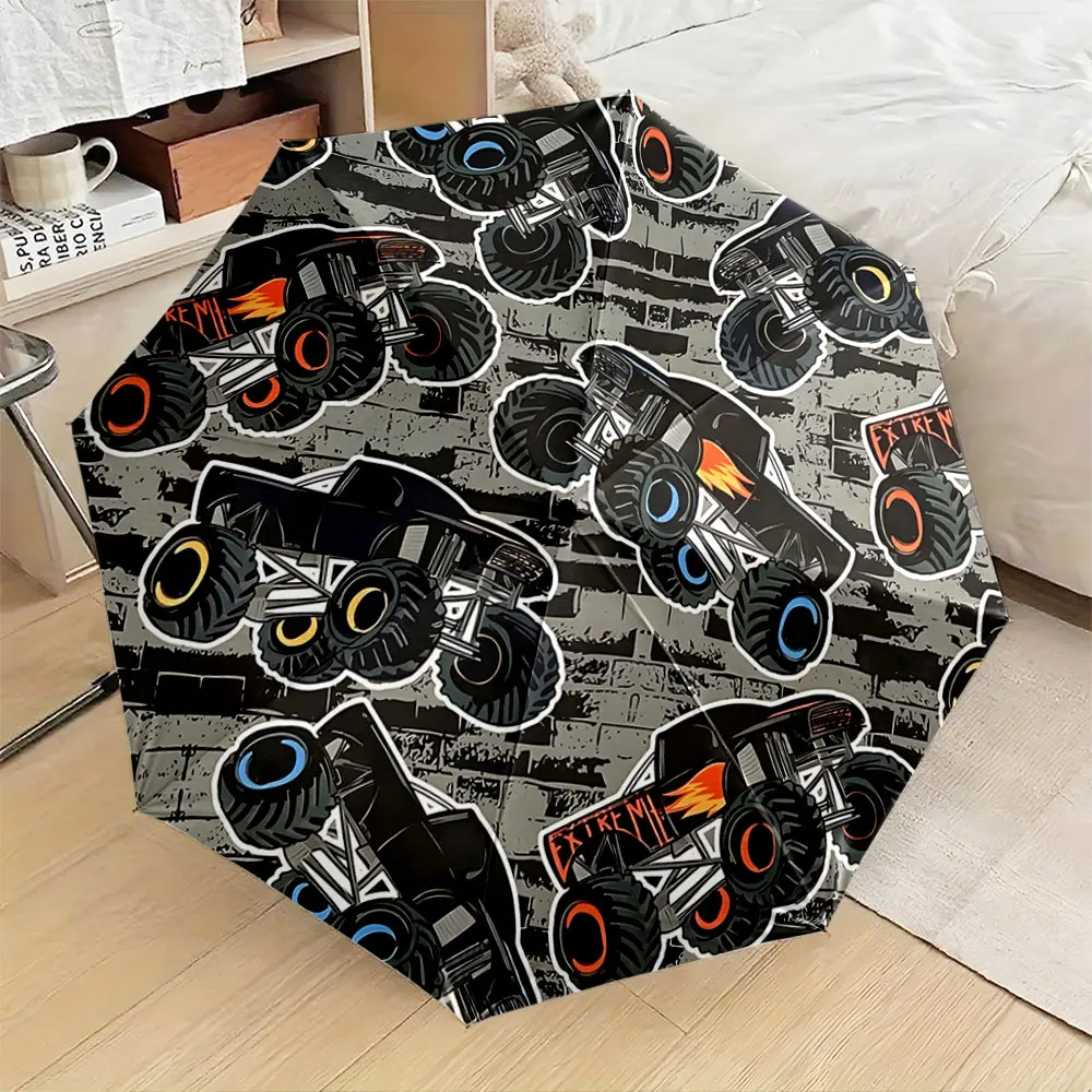 1PC Monster Truck Pattern Umbrella Design in Urban Style Print 8 Iron Ribs Folding Umbrella Auto-Open Fashion Sunshade