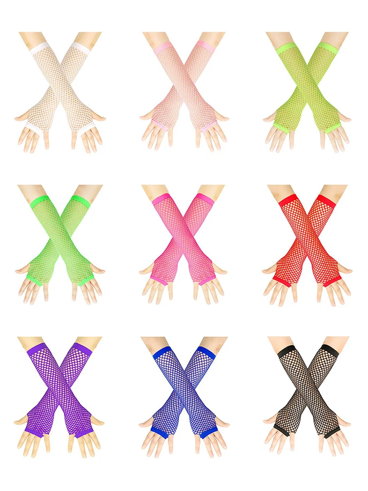 1 paire de gants longs en résille pour femmes, gants en maille sans doigts, Punk Rock fantaisie boîte de nuit, gants chauffe-bras de fête, gants Sexy