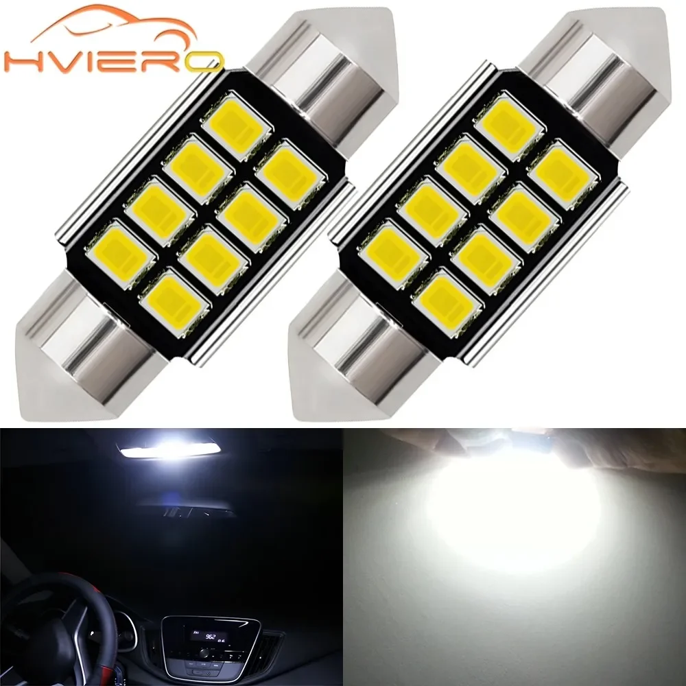 2PCS Festoon C5W C10W Car Reading LEDS 2835 SMD 8Chips Auto Lamps Domes Lantern Interior Lights White DC 12V 31mm 36mm 39mm 41mm