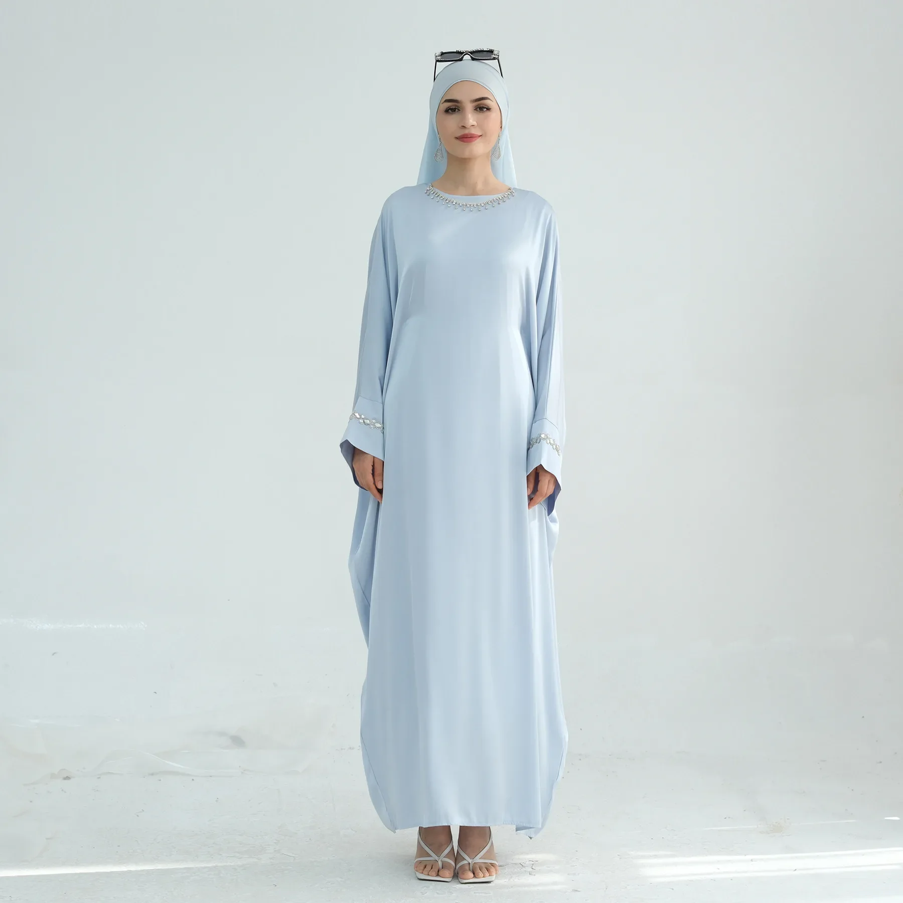 فراشة الساتان عباية الحزام الداخلي الماس فستان الحفلات الإسلامية عبايات النساء دبي أنيقة تركيا عيد الملابس الإسلامية قفطان رداء #6