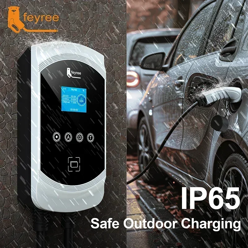 feyree EV Charger Type2 Cable 32A 7.6KW Dynamic Load Blancing EVSE Wallbox APP Function 11KW 22KW Charging Station Electric Car