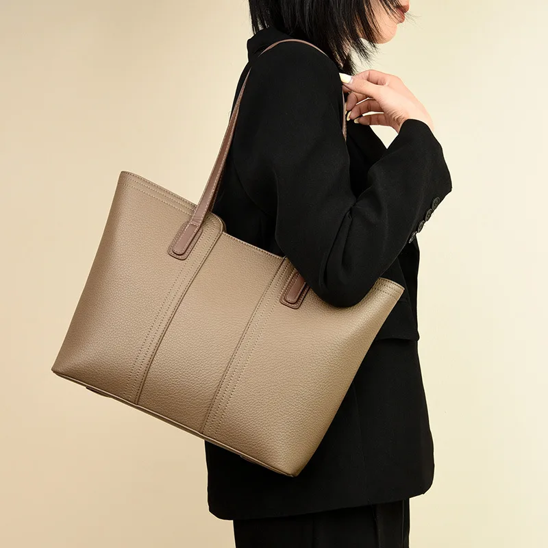 

Luxury Leather Shoulder Bags Large Capacity Solid Color Handbag Trendy Women Buckets Tote Bag Commuting Shopping Casual Purses