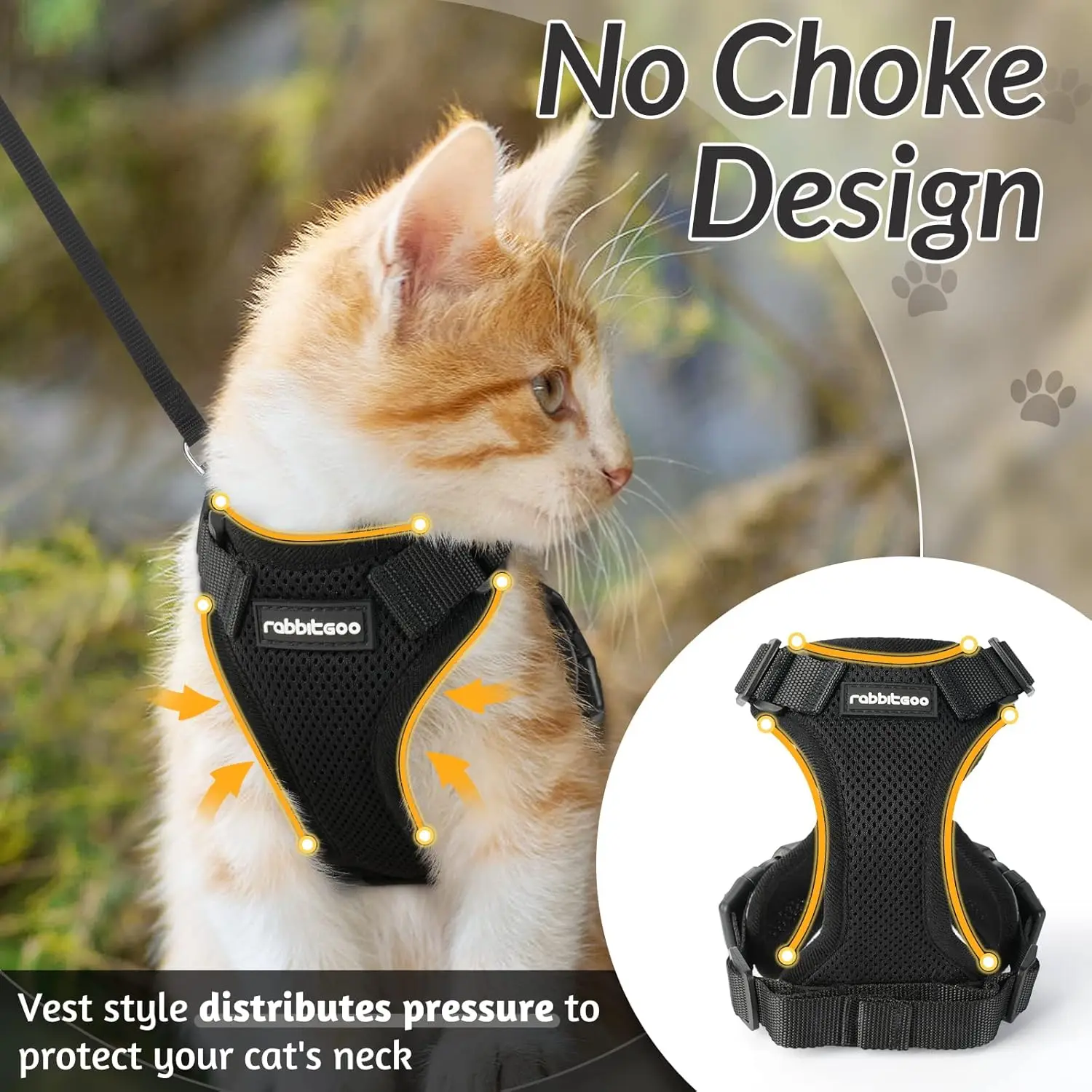 

Cat Harness and Leash for Walking, Escape Proof Soft Adjustable Vest Harnesses for Cats, EasyControl