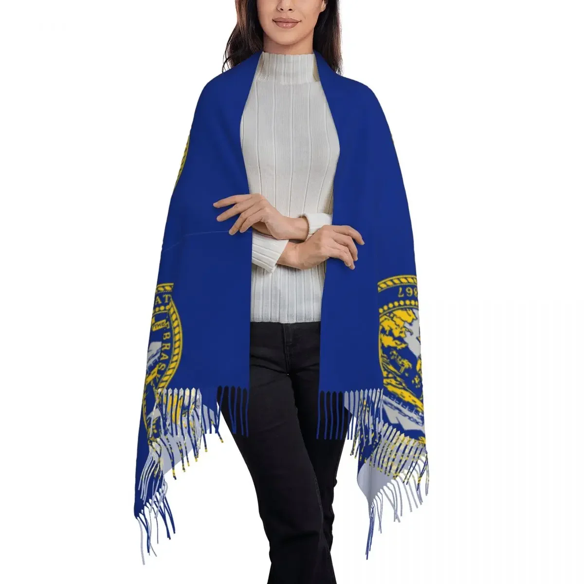 Feel Of Nebraska-Châle Pashmina pour Femme, Écharpe à Franges Longue et Large