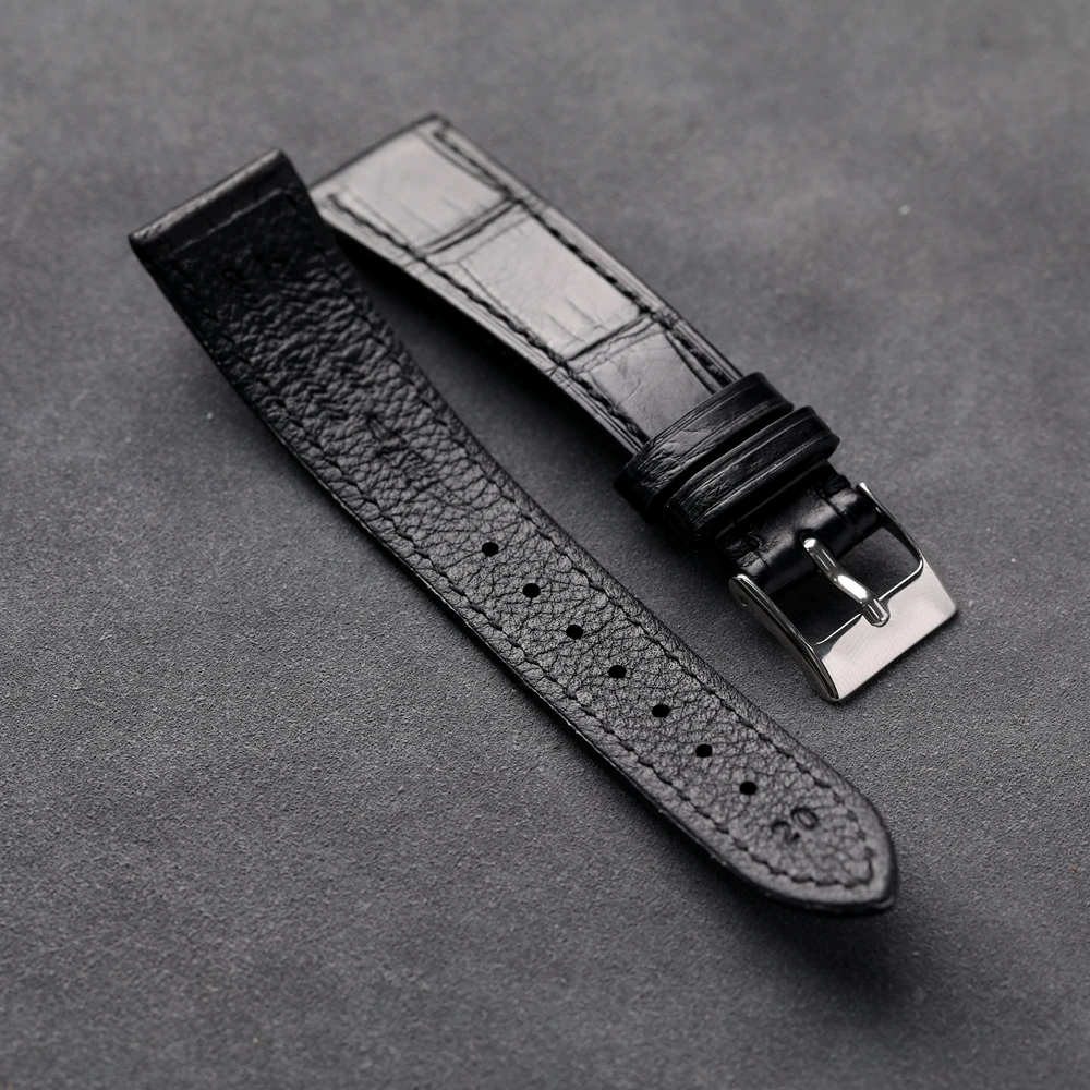 Handmade Crocodile Leather Strap 20*16MM 18mm*16mm Black Ultra-Thin Soft Genuine Leather Strap Vintage American Crocodile