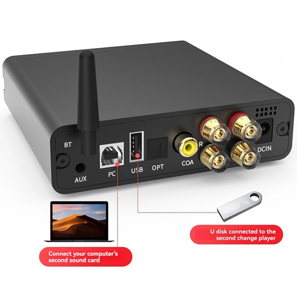 -AT52 Decoder Amplifier Integrated Machine M300 Fever USB D Class Digital Amplifier Home Bluetooth High Power Amplifier
