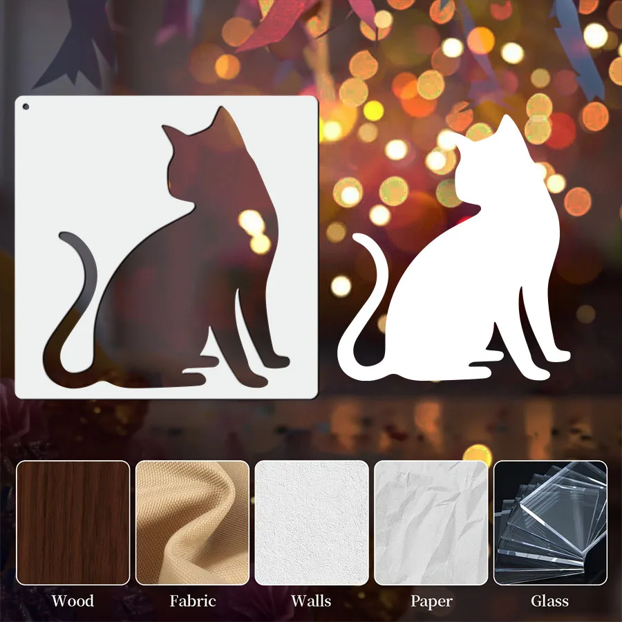 مجموعة استنسل رسم القط مكونة من 12 قطعة |   قوالب PET قابلة لإعادة الاستخدام مقاس 4 بوصة |   الأثاث/ديكور الحائط والحرف اليدوية