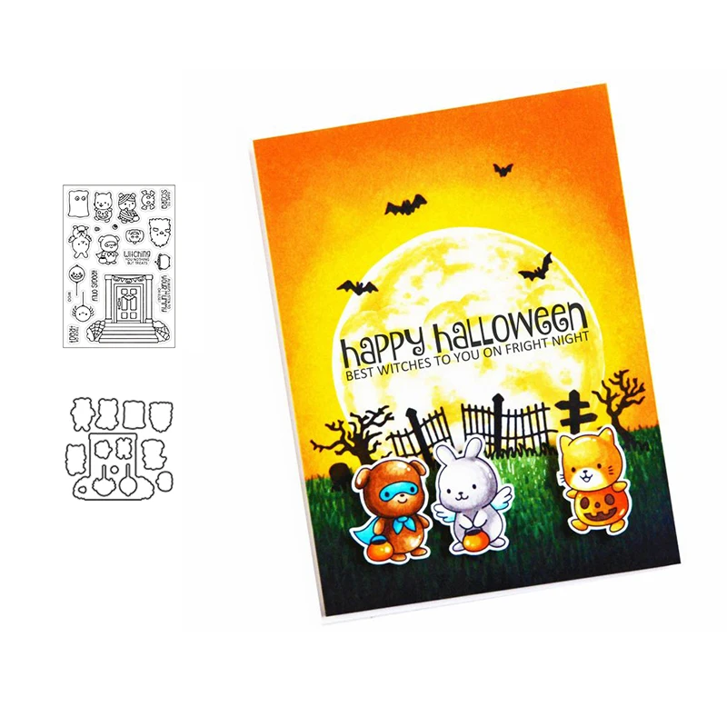 Happy Halloween Wishes Metal Cutting Dies and Stamps Mold Scrapbook Paper Craft Knife Mould Blade Punch Stencils Dies 2022 New