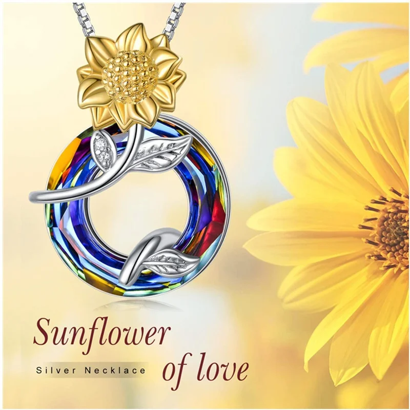 Exquisite fashion Sunflower Pendant Necklace for Women Silver