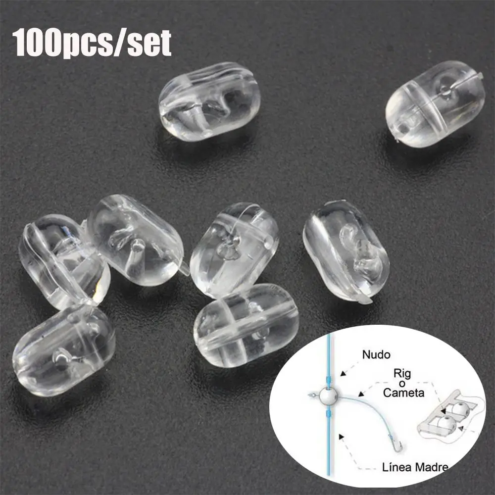 100pcs High Quality Plastic Stoppers Transparent Fishing Cross Beads Floats Balls Drill  Double Pearl