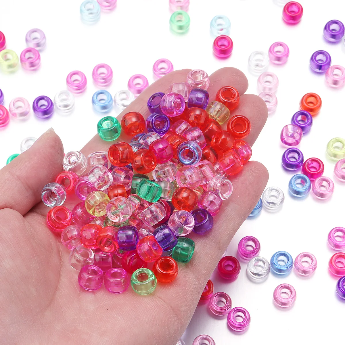 200 Stück Bunte Glitzer-Ponyperlen mit Großem Loch, Acrylperlen, Lose Abstandsperlen für Schmuckherstellung, DIY-Bastelarbeiten, Schlüsselanhänger, Armbänder – Detail 6
