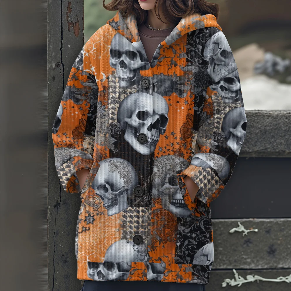 مجردة الهندسة سترة طويلة كتل الألوان الهندسية معطف بقلنسوة 2025 المرأة الجديدة سترة بأكمام طويلة سترة غير رسمية #2