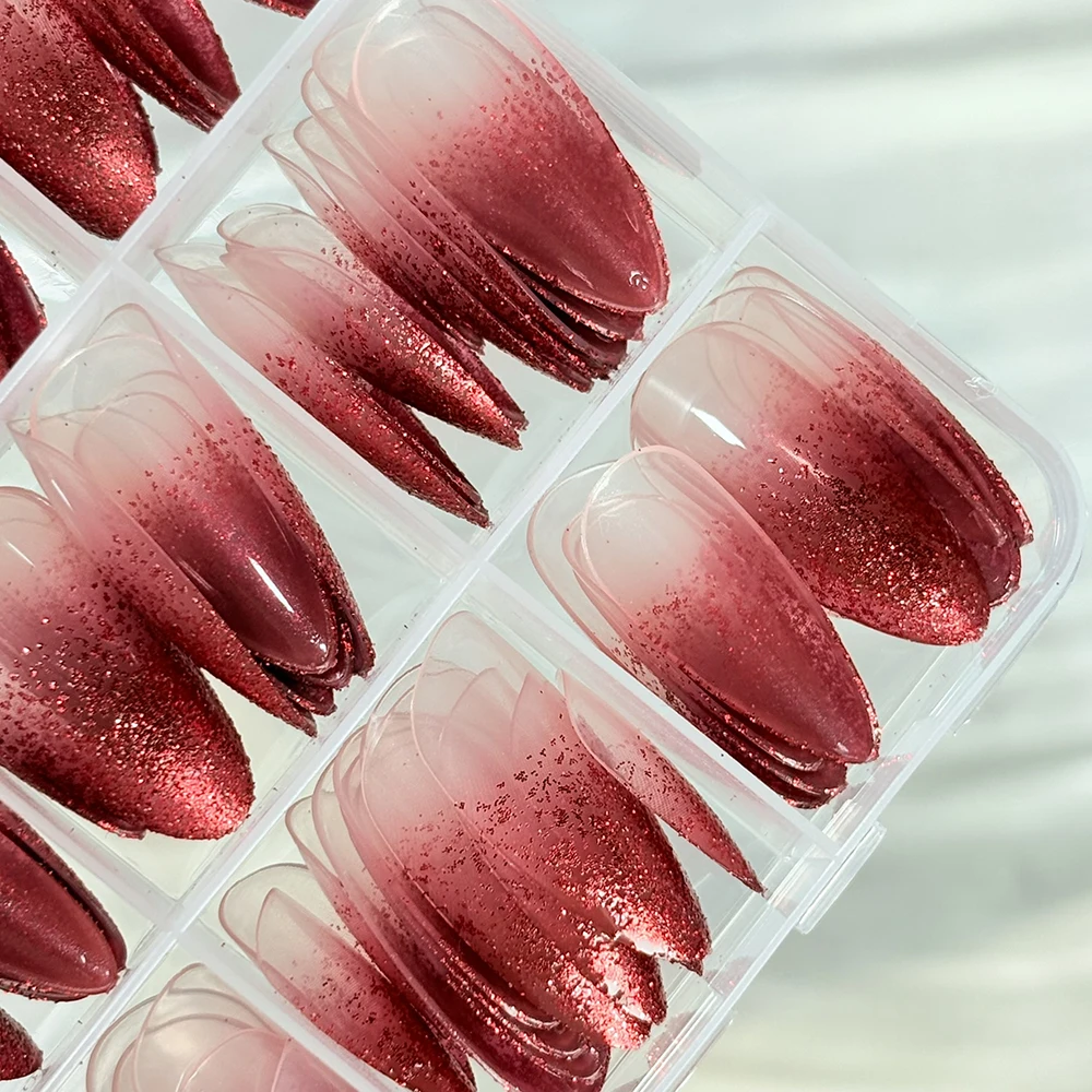 144pcs Red Gradient Glitter Fi - Nail Art Red Wine recension och pris