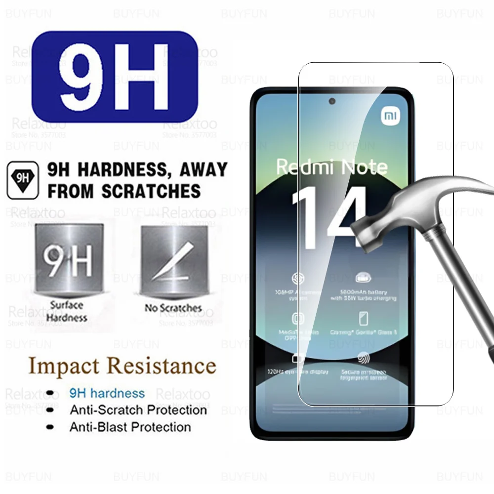 3Pcs กระจกนิรภัยป้องกันสําหรับ Xiaomi Redmi หมายเหตุ 14 Global RedmiNote14 4G Redmy Note14 5G คลุมทั้งหมดหน้าจอป้องกันฟิล์ม