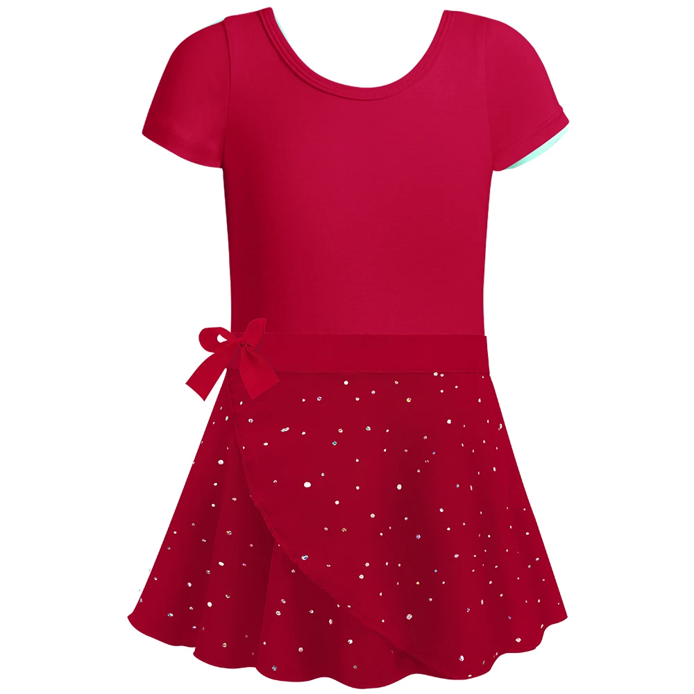 Mädchen Ballett Trikots mit abnehmbarem Rock Combo Krawatte Kurzarm Ballett Tanz Kleid Outfit Kinder Gymnastik Kostüm – Detail 9