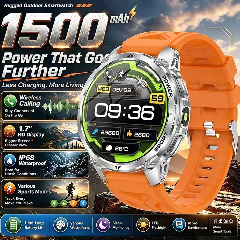New 1500mAh battery men's sportssmartwatchwith a1.7-inch high-definition large screen,perfect forgym trainingandcompass guidance