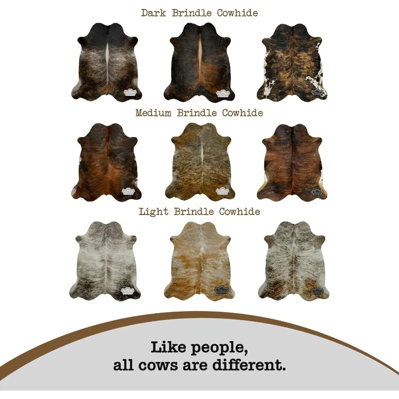 Rug - Natural Leather Hide for Living Room & Bedroom - Real Cowhide for Rustic Home Decor - Dark Brind