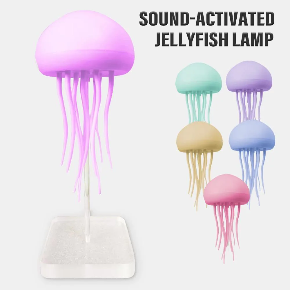 Modern Jellyfish Table Lamp USB Rechargeable Adjustable Color Changing LED Night Light with Polished Plastic Base