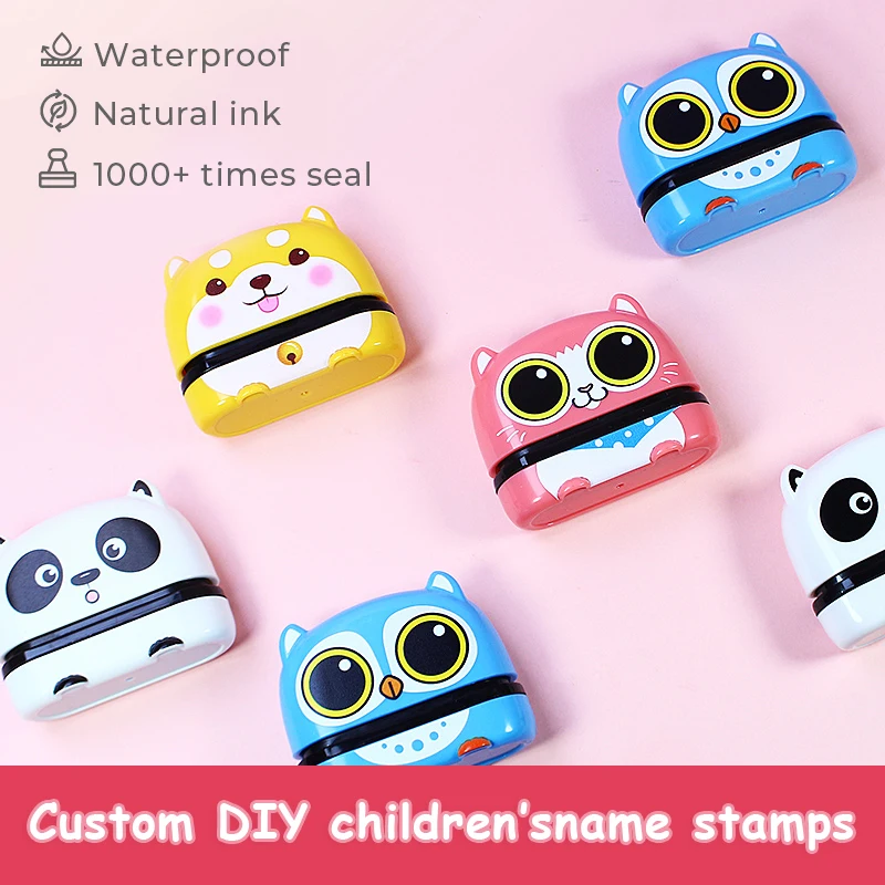 

Diy Custom Cartoon Animal Dog Cat Name Stamp Gift For Children's Seal Student Clothes Chapter Waterproof Kawaii Name Sticker