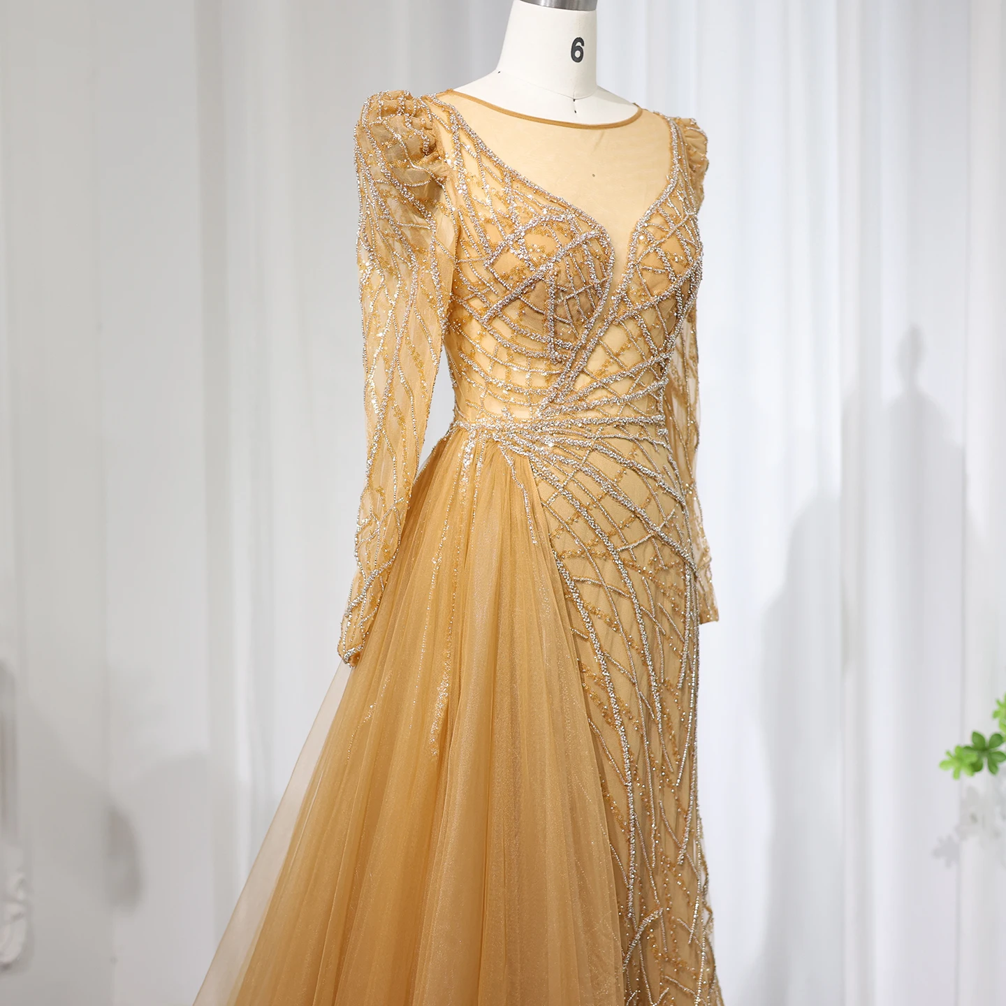 Sharon Said Luxury Muslim Gold Mermaid Beaded Dubai Evening Dresses with Overskirt Plus Size Wedding Party Gown SS048 Customized