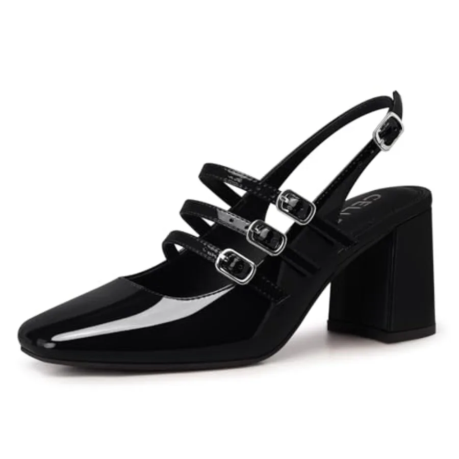 Zapatos Mary Jane para Mujer CELLENZ: Cómodos Zapatos de Tacón Grueso con Tiras, Zapatos de Vestir para Fiesta o Graduación, Color Negro/Rojo/Blanco/Nude/Si