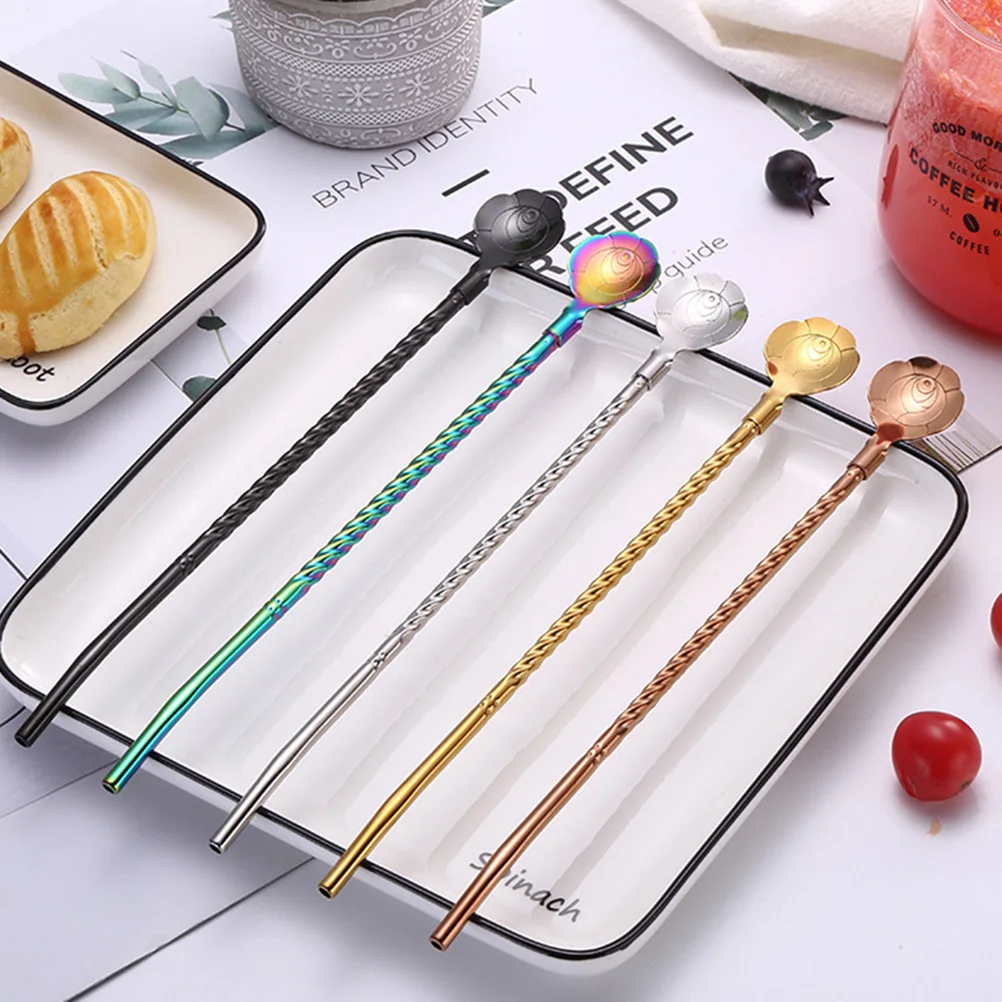 

4Pcs Stainless Steel Straw Spoons Reusable Drinking Straws Multipurpose Washable for Home Cafe Party Use