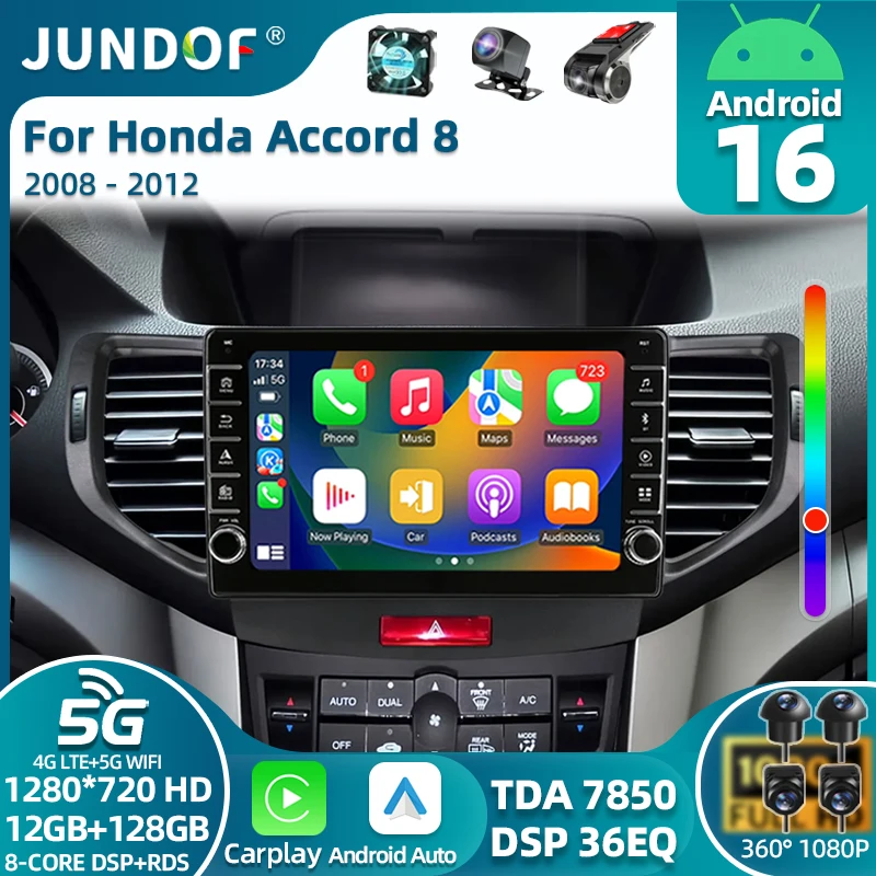 

Android 16 Car Radio For Honda Accord 8 2008 - 2012 GPS Multimedia Player Navi Head Unit Wireless Carplay Stereo 360 Camera QLED