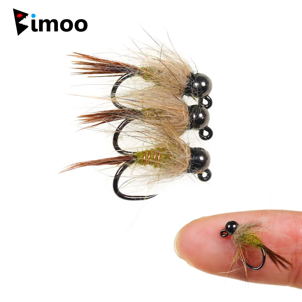 6 Stück # 14 Wolfram-Kugelkopf-Haarear-Jig-Nymphenfliegen, widerhakenlos, schnell sinkend, Wet Euro Nymph Fliegen für Forellen- und Panfish-Angeln