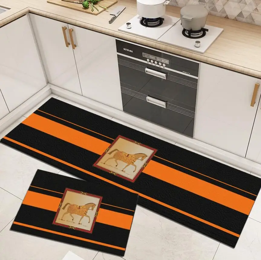 

Luxury Washable PVC Kitchen Mat Chic Horse Printed Floor Entrance Doormat Carpet for Bedroom Bath Rug Bathroom Mats Set Rugs