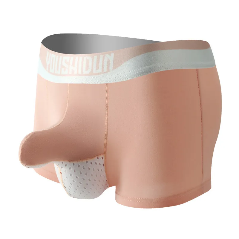 Roupa interior de algodão dos homens sexy boxer shorts elefante tronco bolsa dupla malha respirável estiramento jockstrap suporte ropa interior