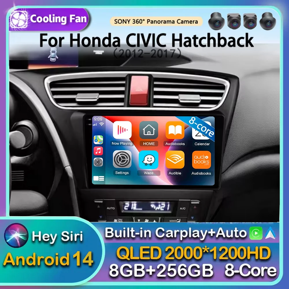 

Автомобильное радио Android 14 Carplay для Honda CIVIC Hatchback 2012 2013 2014 2015 2016 2017, мультимедийный GPS-плеер, стерео WIFI DSP