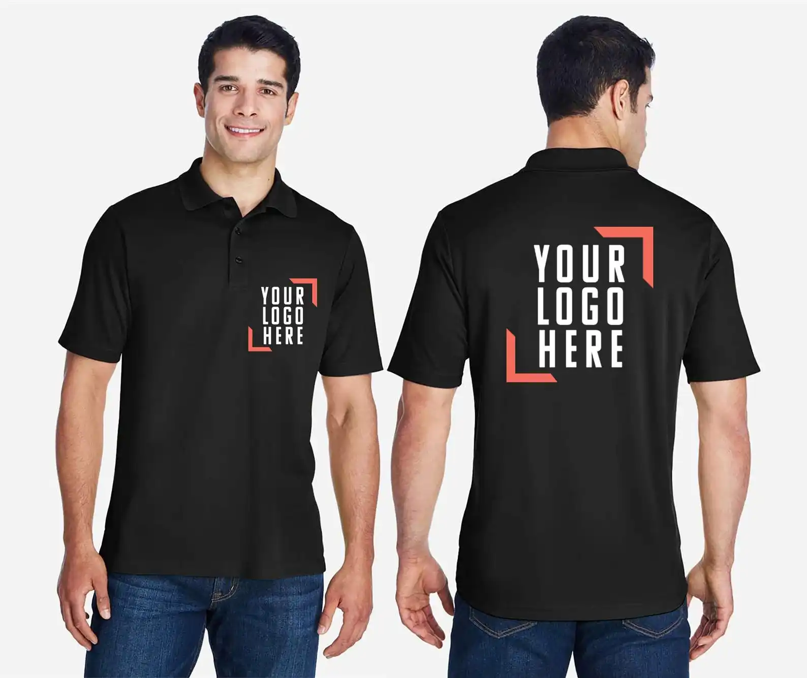 Custom Business Logo Polo Shirt Personalized Text Slogan Here Front and Back Design Shirts Team