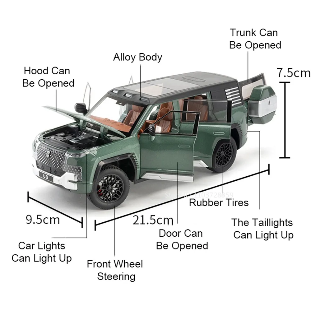 1:24 스케일 양왕 U8 모델카 장난감 합금 다이캐스트 사운드 라이트 도어 오픈 풀백 미니어처 차량 어린이 선물용