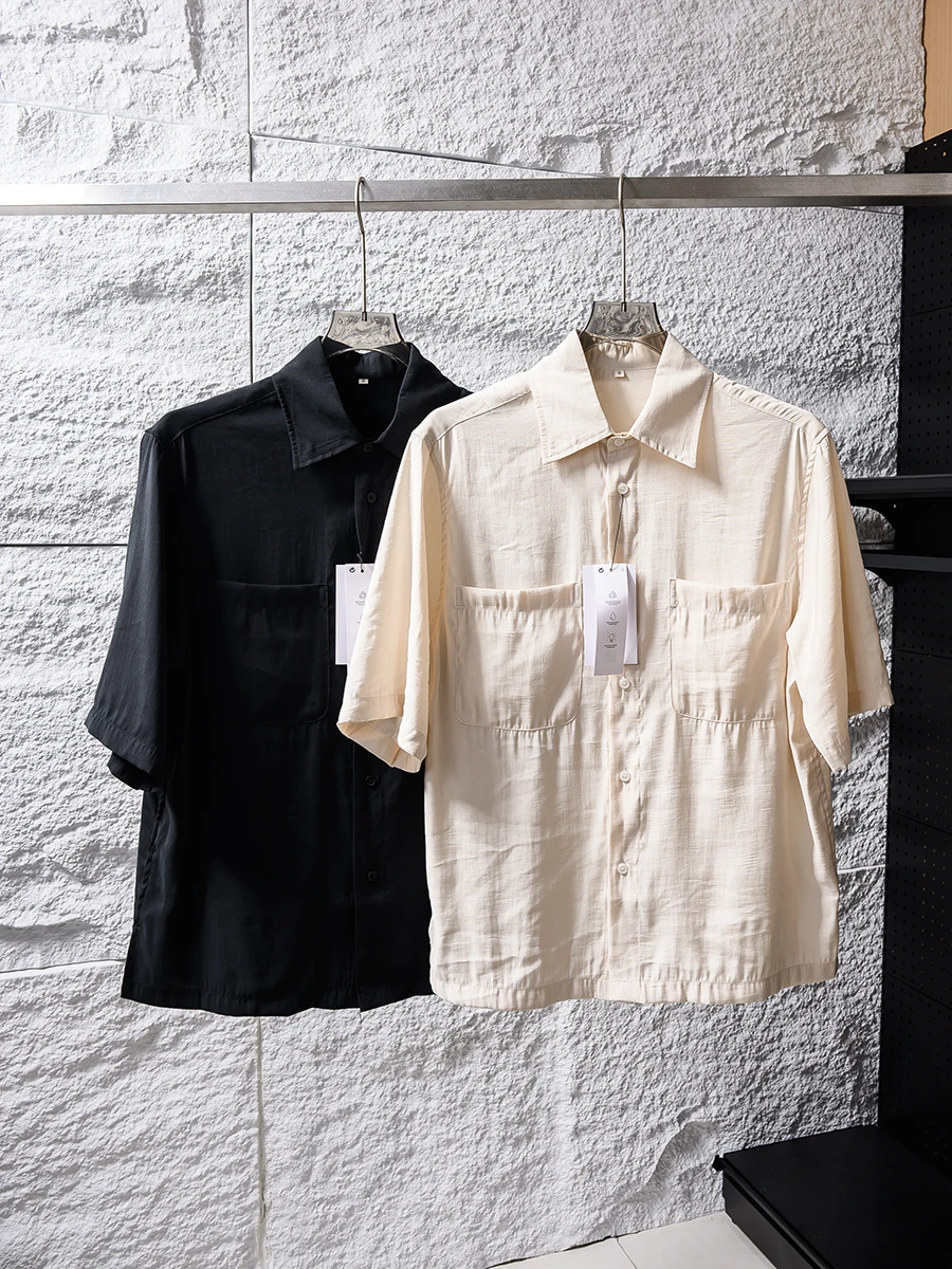 

High-End Comfortable Cotton Linen Blend Short Sleeve Shirt Loose Fit Single Collar Youthful Style Breathable Moisture Wicking
