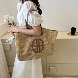 Summer Large Capacity Straw Hollow Out Knitting Women Tote Bag Beach Vacation Casual Shoulder Bags With Purse