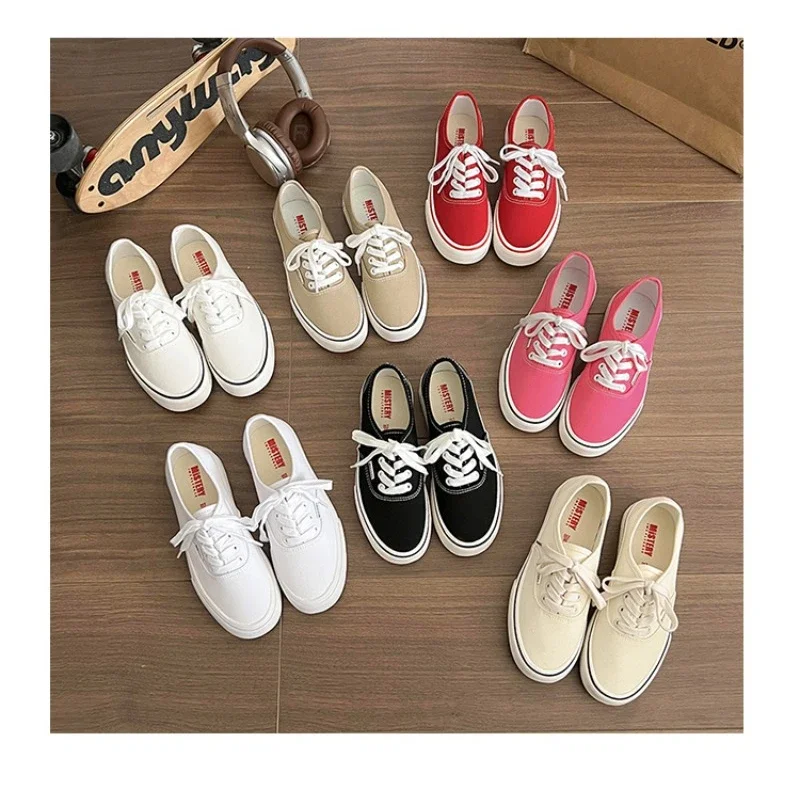 

Women's Canvas Shoes Lace-up Flat Sole Round Toe Shoes Women Dress Japanese All-match College Style Leisure Zapatillas De Mujer