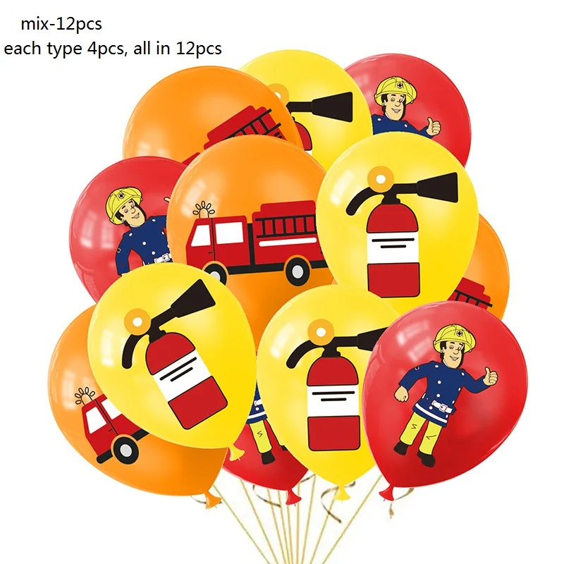 Firefighter Theme Latex Balloon, Fire Truck, Fire Extinguisher, Birthday Party Supplies, 12in, 12 PCs/Set