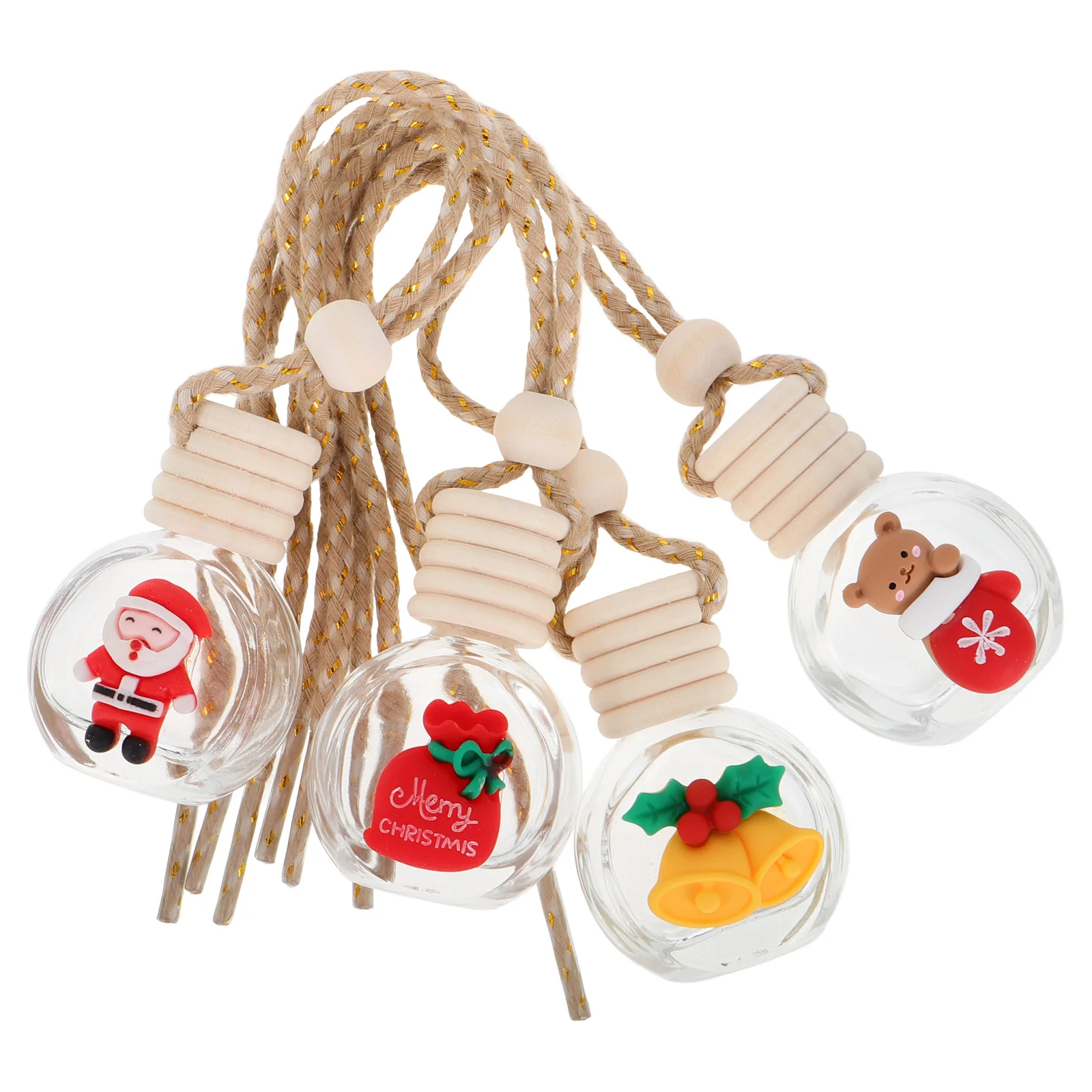 

4Pcs Hanging Car Air Freshener Bottles Cartoon Christmas Car Design Glass Diffuser Pendants Refillable Essential Oil Fragrance