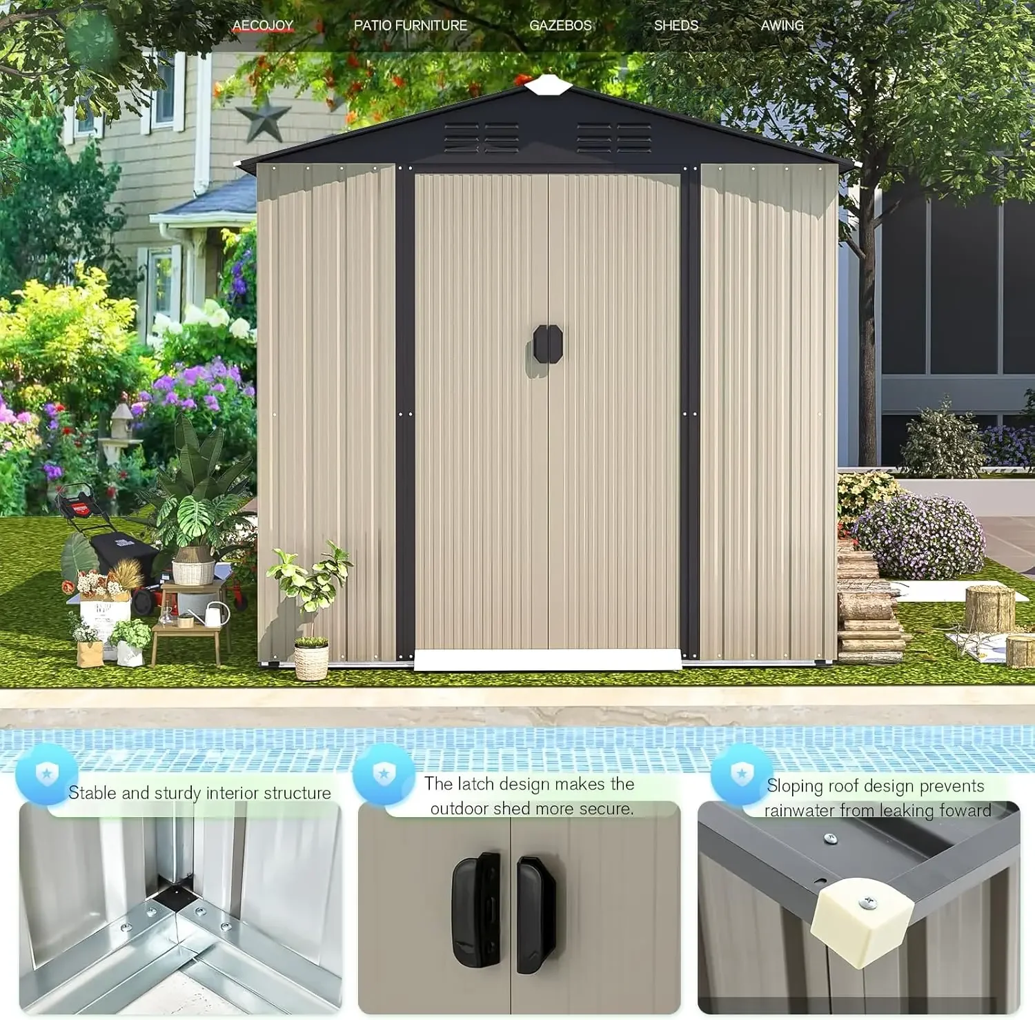 6 x 4 Ft Shed, Small Outdoor Storage Tool Shed (Sliding Door), Metal Garden Shed for Yard, Outdoor Storage Clearance in Grey