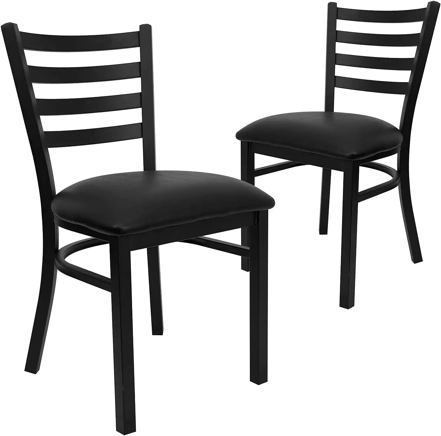 Commercial Ladder Back Restaurant Chairs, Modern Lightweight Metal Dining Chairs with Padded Seats, Set of 2, Black