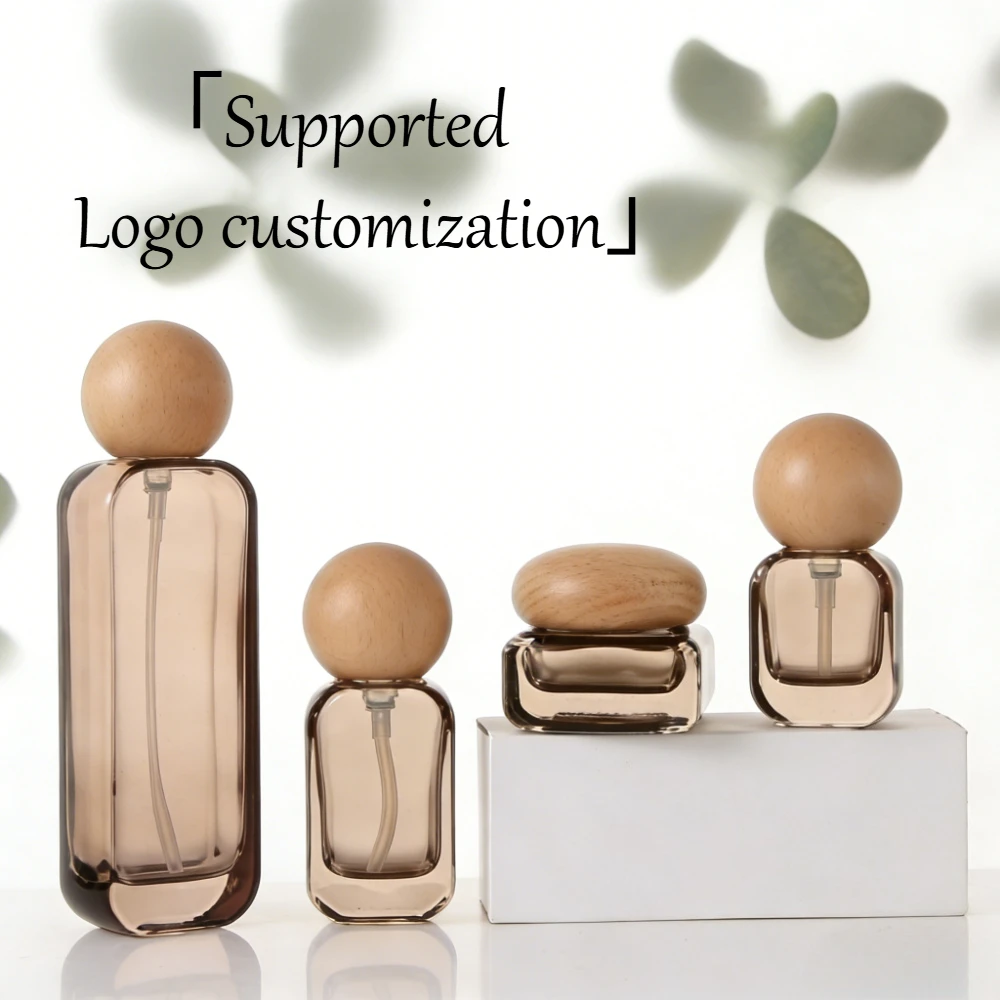 6 Stück Pumpflaschen für Lotion aus Glas mit Holzdeckel, DIY-Behälter für ätherische Öle, Creme-Lotion-Tiegel, nachfüllbare Reise-Pressflasche – Detail 2