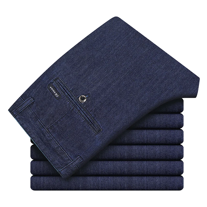 Summer Thin Business Jeans Men's Straight Loose Dad Outfit Middle-Aged and Elderly Fashion All-Matching Business Trousers