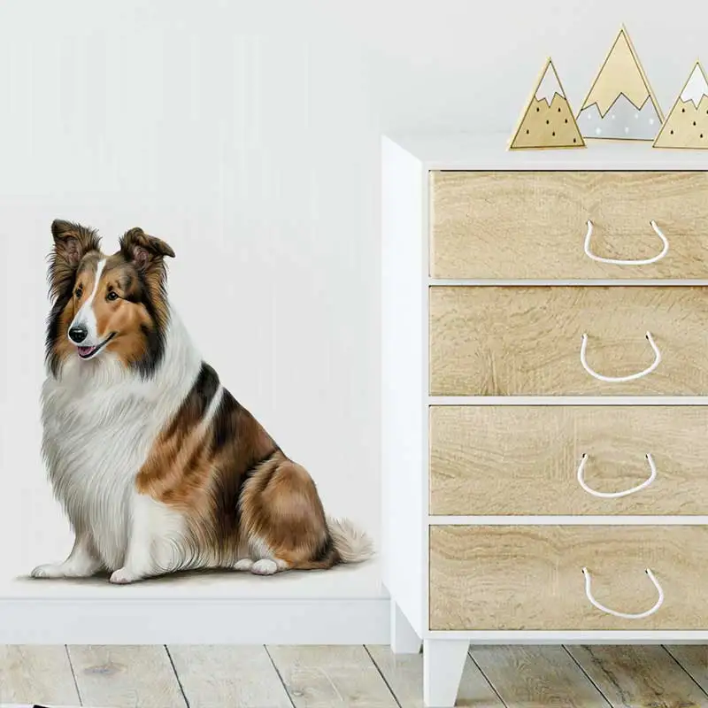 M427 Sheltie Dog Animal Wall Sticker Bathroom Toilet Decor Living Room Cabinet Refrigerator Home Decoration Sticker Decals