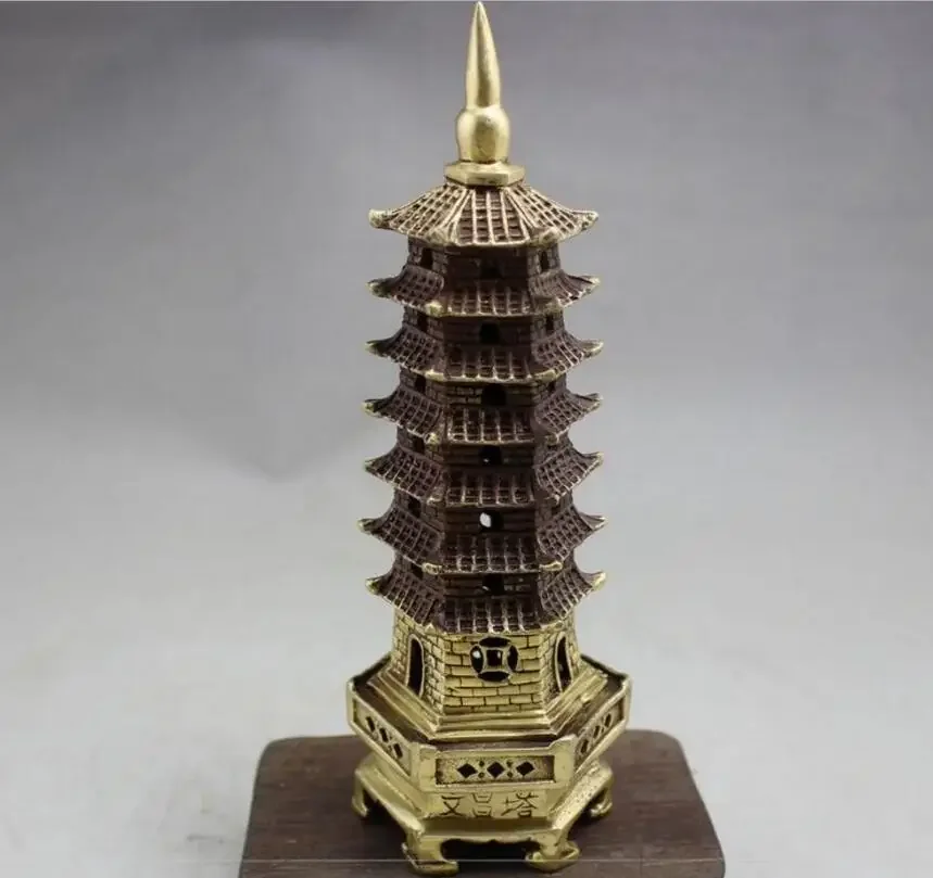 

Copper Statue Antique collection wholesale bronze crafts brass hand carved small Wenchang tower living room office furnishings